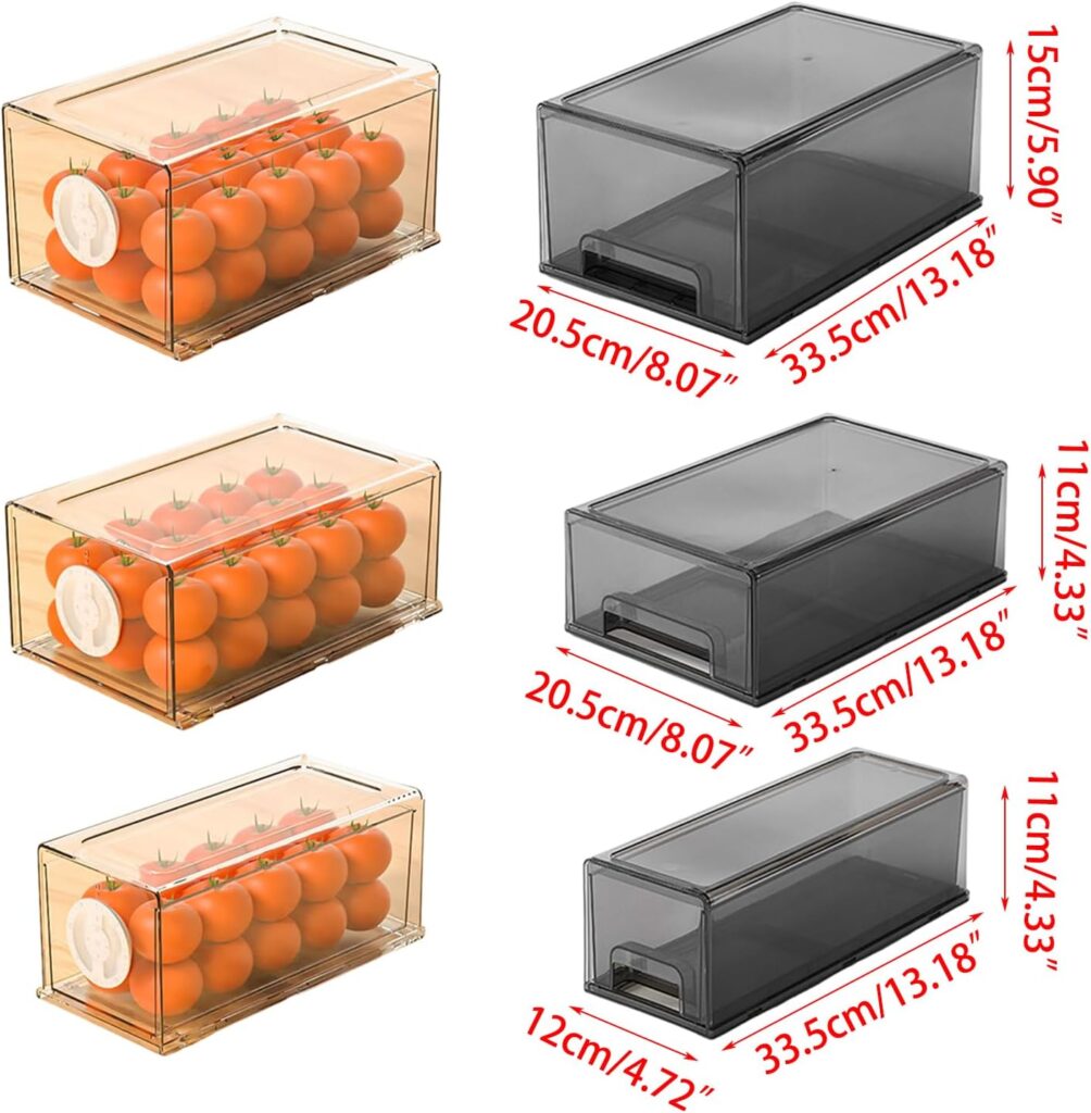 Swetopq Stackable Fridge Storage Containers Refrigerator Storage Case Clear Refrigerator Drawers for Kitchen and Office Supplies