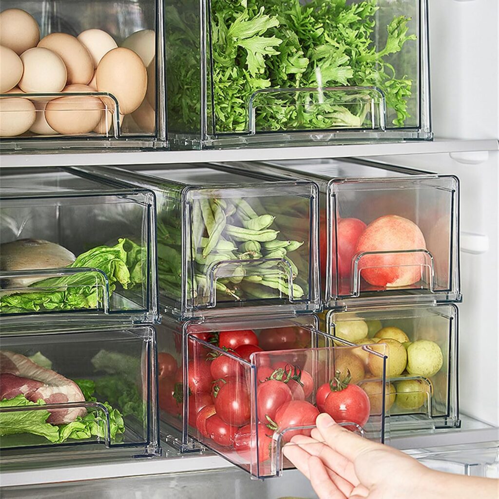 Swetopq Stackable Fridge Storage Containers Refrigerator Storage Case Clear Refrigerator Drawers for Kitchen and Office Supplies
