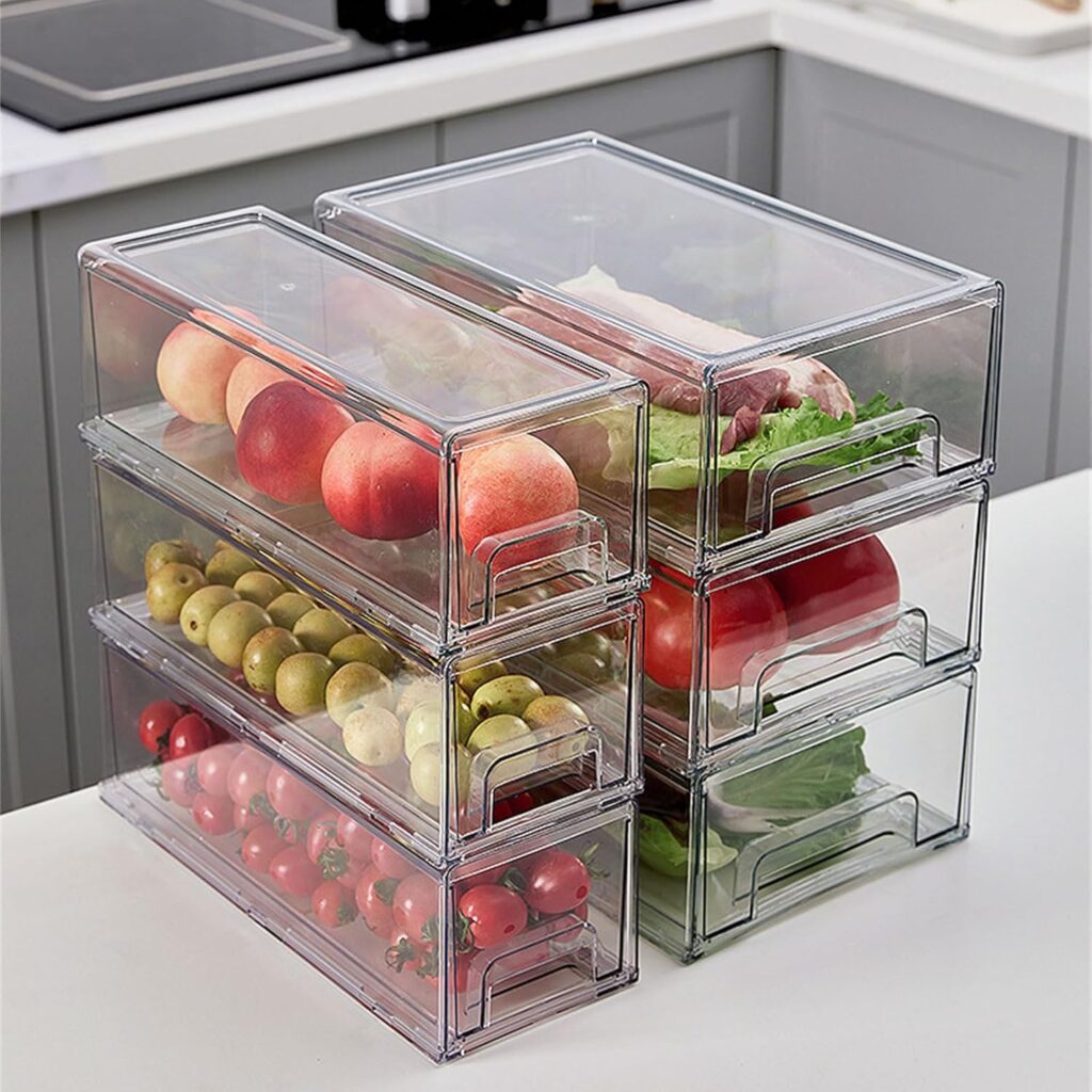 Swetopq Stackable Fridge Storage Containers Refrigerator Storage Case Clear Refrigerator Drawers for Kitchen and Office Supplies
