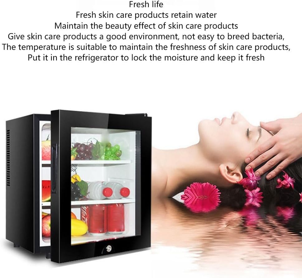 30L Mini Fridge Under Counter Freestanding Larder Refrigerator Table Top Fridge With Cooling And Heat Function LED Light + Lock And Key Quiet For Bedrooms, Hotels  Guest Houses (Color : Black solid