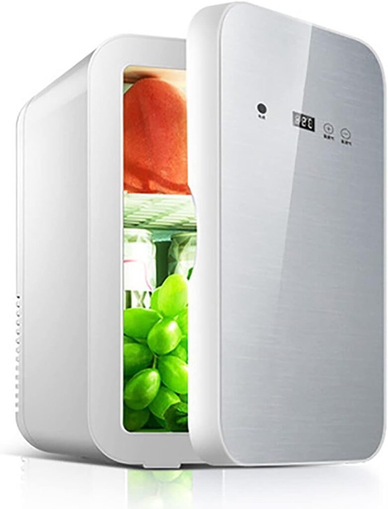 8L Mini Fridge Small Skincare Refrigerator Digital Display Electric Reefer Portable With Temperature Control Food Heater  Beverage Cooler For Car/Camping/Travel AC+DC Power Compatibility(Silver)