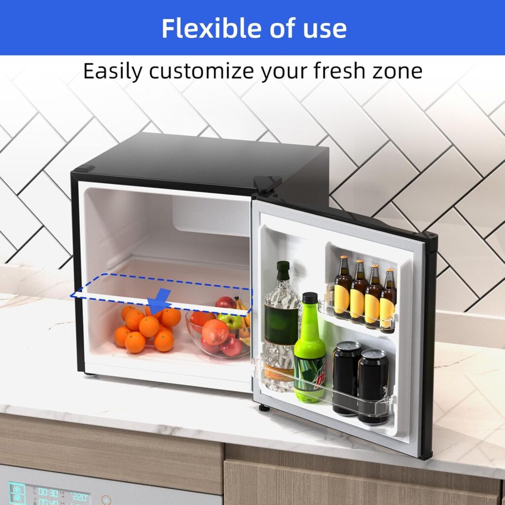 CHiQ CSD46D4EU,Mini Fridge 46L, E Energy Rating, Table Top Fridge, Compact WineBeers Cooling, Reversible Doors, 12-Year Free Warranty on The Compressor,Black           [Energy Class E]