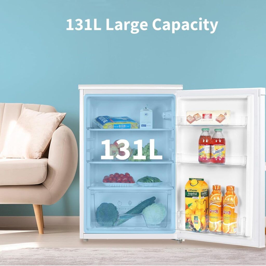 COMFEE RCD93WH2(E) Under Counter Fridge, 93L Small Fridge with Cooler Box, Interior Light, Removable Glass Shelf, Reversible Door Hinge, Adjustable Legs, Standard Refrigerator White           [Energy Class E]