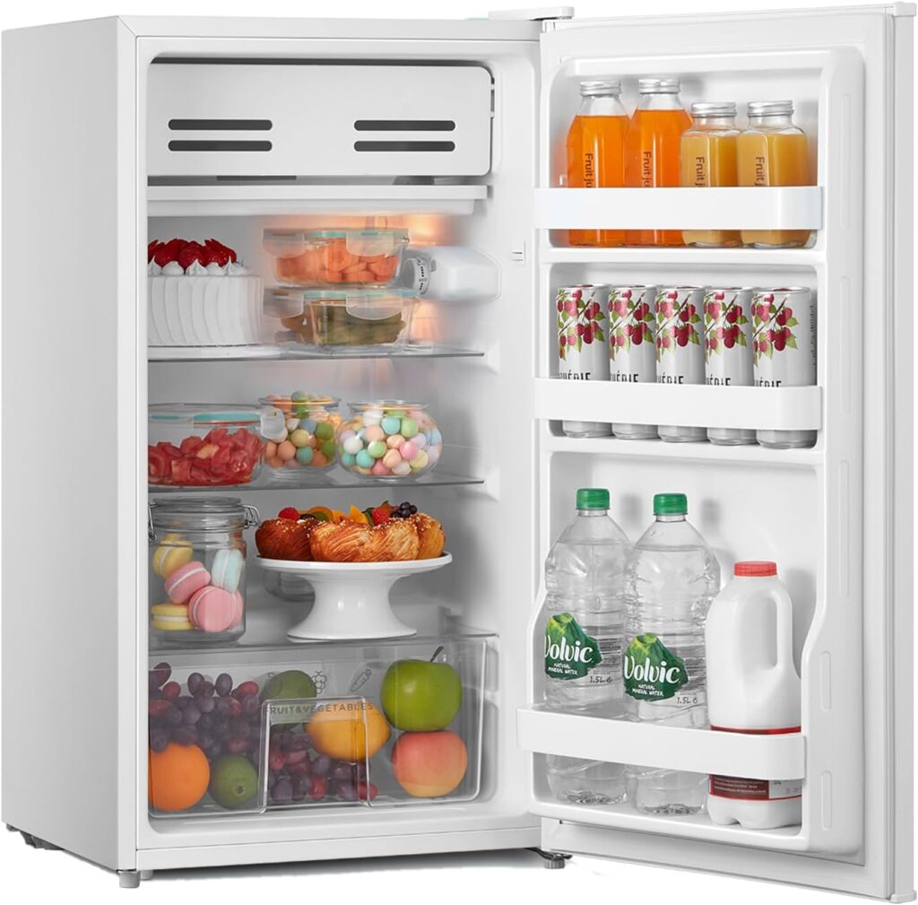 COMFEE RCD93WH2(E) Under Counter Fridge, 93L Small Fridge with Cooler Box, Interior Light, Removable Glass Shelf, Reversible Door Hinge, Adjustable Legs, Standard Refrigerator White           [Energy Class E]