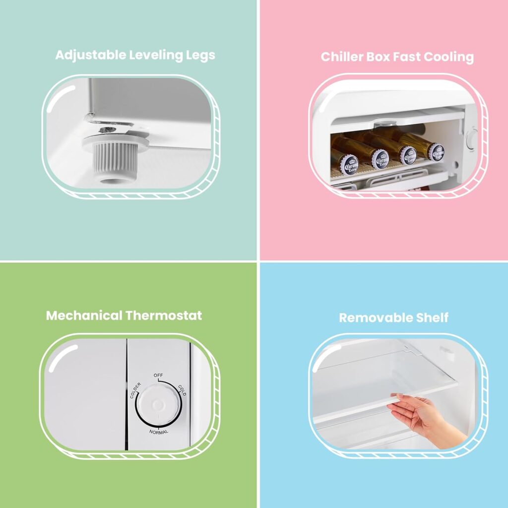 COMFEE RCD93WH2UKRT(E) Under Counter Fridge Only, 93L Retro Freestanding Fridge with Chiller Box, Adjustable Thermostats, LED light, White           [Energy Class E]