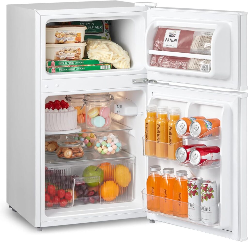 COMFEE RCT87WH2(E) 87L Under Counter Fridge Freezer, Interior Light, Adjustable Shelves, Reversible Door, Low Noise, White           [Energy Class E]