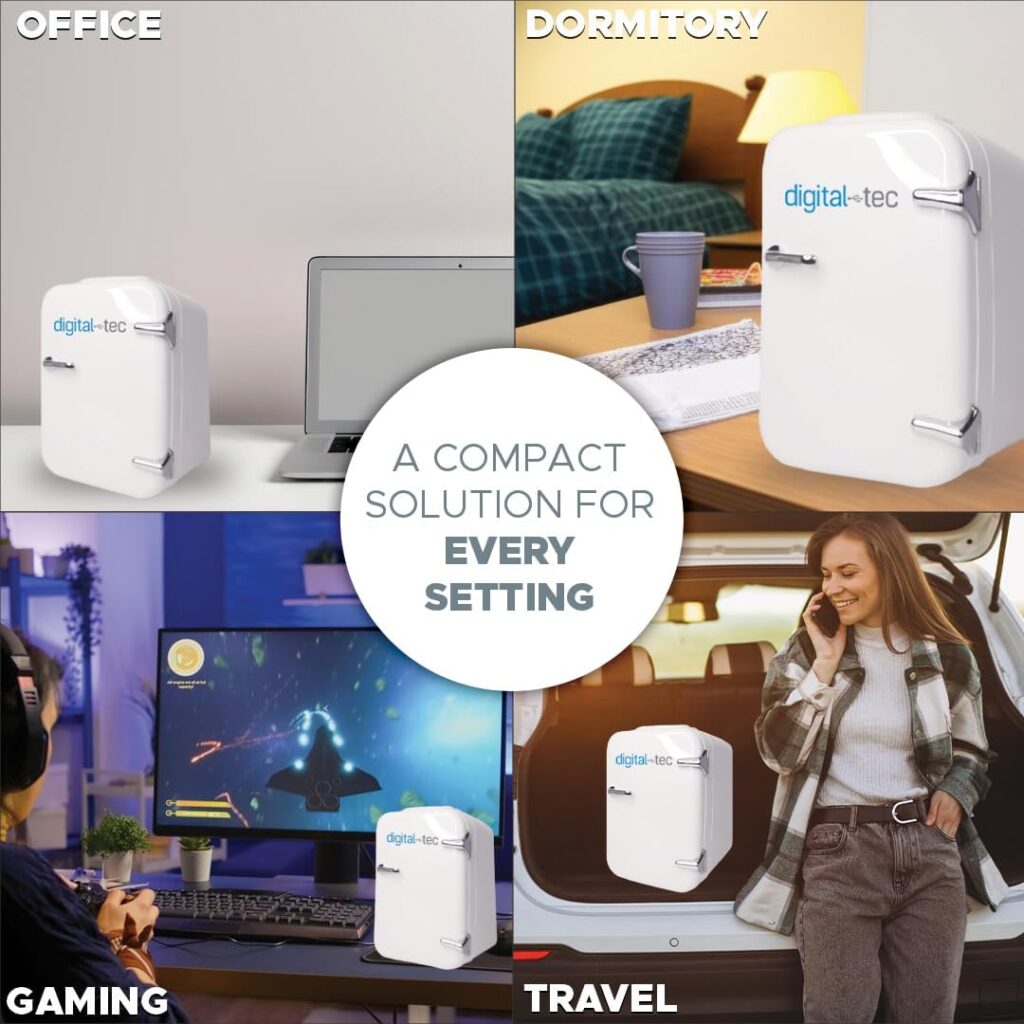 Digital Tec Mini Fridge 4 litre 6 Can Portable Mini Cooler  Warmer for Drinks, Cosmetics/Makeup/Skincare, AC/DC Power, White, For Bedroom, Home, Caravan, Car, DT5LF           [Energy Class A]