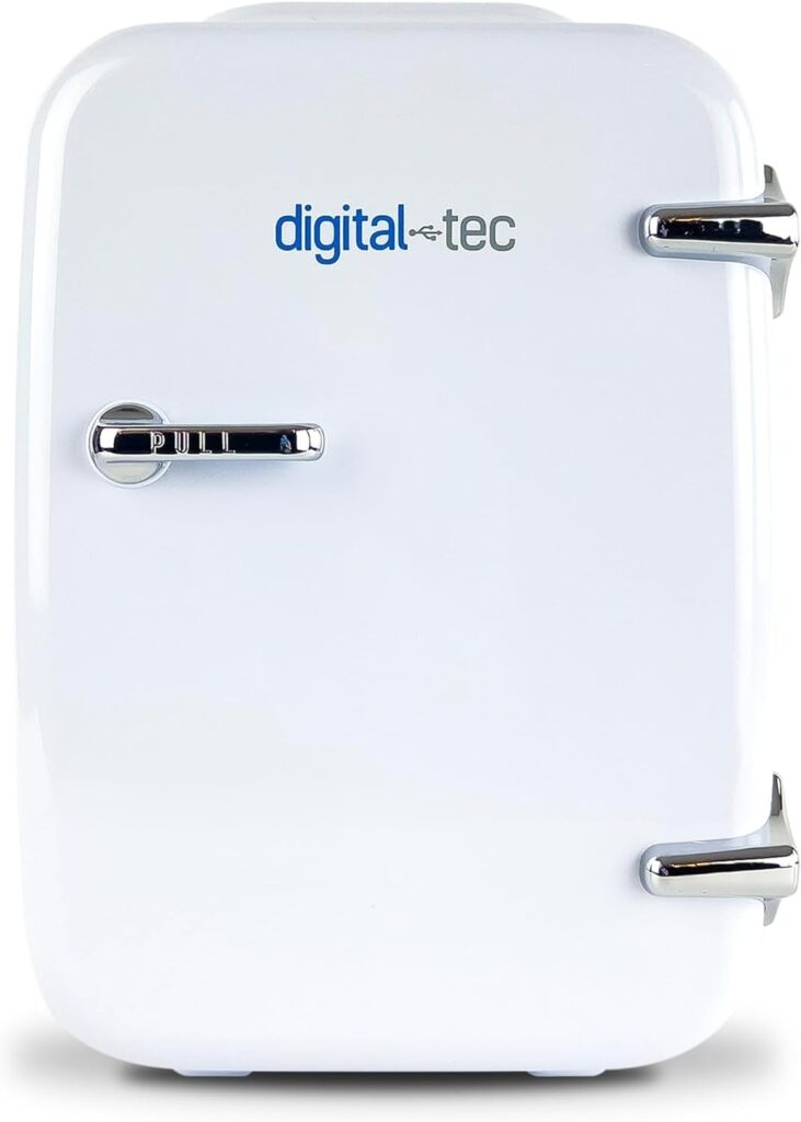 Digital Tec Mini Fridge 4 litre 6 Can Portable Mini Cooler  Warmer for Drinks, Cosmetics/Makeup/Skincare, AC/DC Power, White, For Bedroom, Home, Caravan, Car, DT5LF           [Energy Class A]