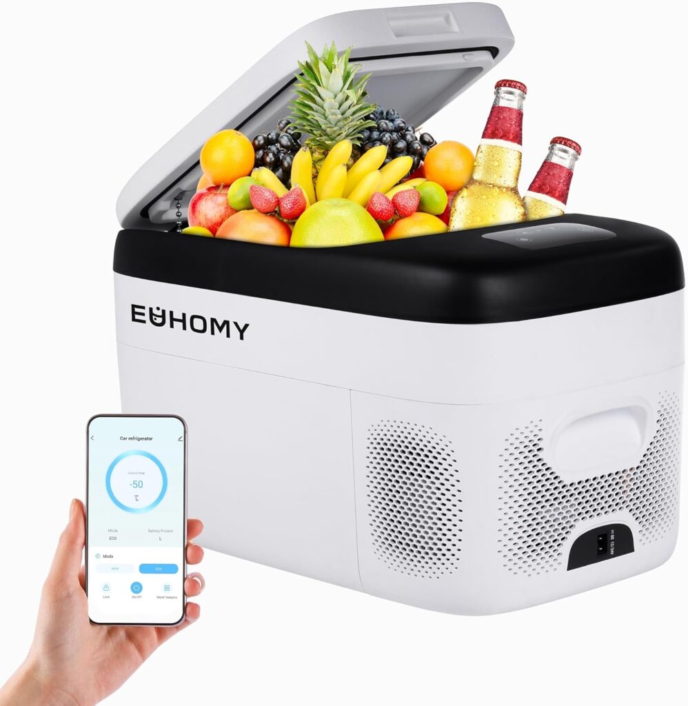 EUHOMY 25L Camping Fridge Freezer with APP Control, 12V/240V Dual Voltage, -20℃ to 20℃ Ultra-Quiet Compressor Car Fridge for Travel, Outdoor Adventures  Home Use           [Energy Class A]