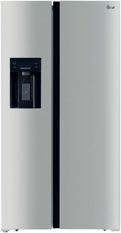 HOOVER Free Standing Side By Side Fridge Freezer, 2 Doors, No Frost, E Class, 556L Total Capacity, Water and Ice Non Plumbed Silver 91x70x178cm - HOSS3T918EIXK           [Energy Class E]