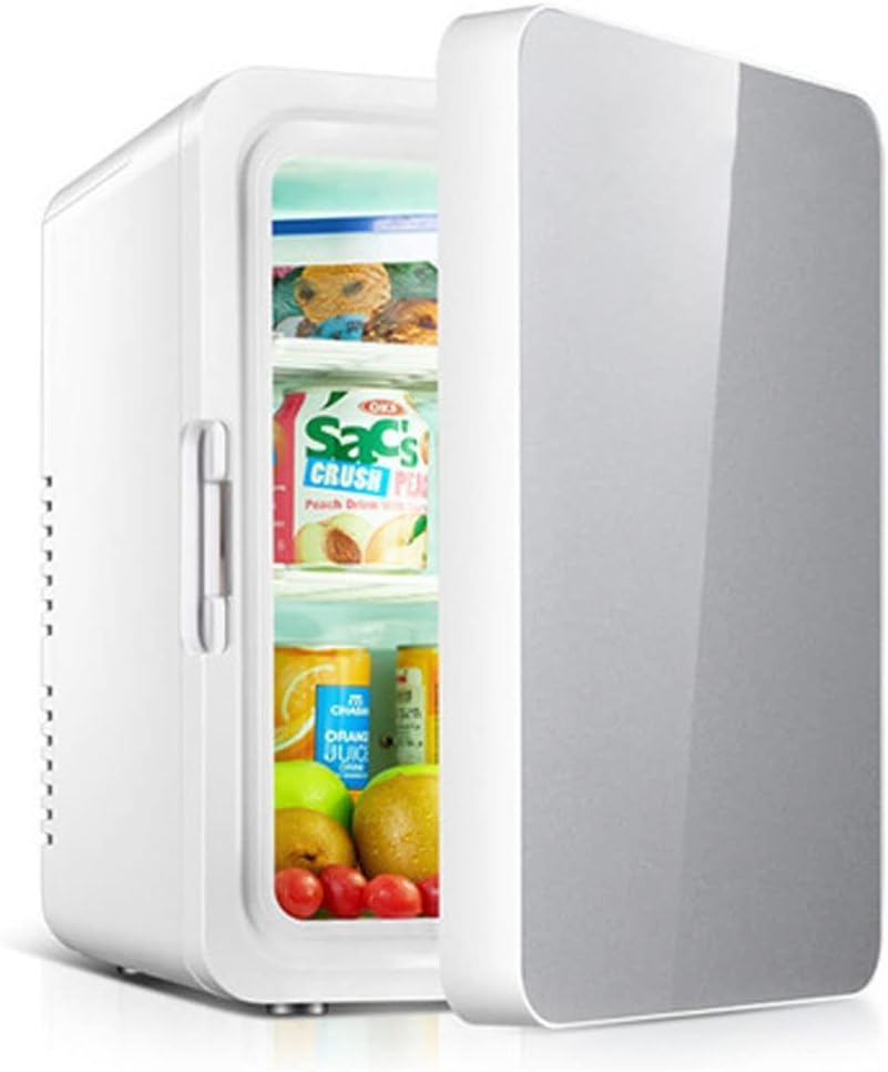 hxoity 12L Mini Fridge For Skincare Food Heater Beverage Cooler Table Top Refrigerator Portable Electric Reefer Coolbox For Skincare  Cosmetics, Wines And Beverages AC+DC Power Compatibility(Silver)