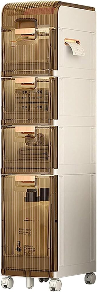 Larder Cupboard, Narrow Slim Rolling Storage Cart,with Drawers, 2/3/4 Tier Kitchen Small Bathroom Storage Cabinet Beside Fridge Corner Small Plastic Rolling Shelf