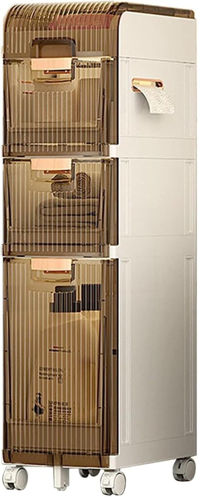 Larder Cupboard, Narrow Slim Rolling Storage Cart,with Drawers, 2/3/4 Tier Kitchen Small Bathroom Storage Cabinet Beside Fridge Corner Small Plastic Rolling Shelf