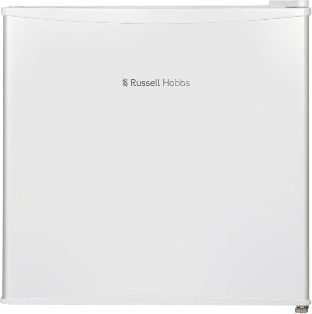 Russell Hobbs Table Top Larder Mini Fridge 43 Litre Capacity, Reversible Door  Adjustable Feet, Small Fridge, Manual Temperature Control, Ice Box, White RHTTF0E1W           [Energy Class E]