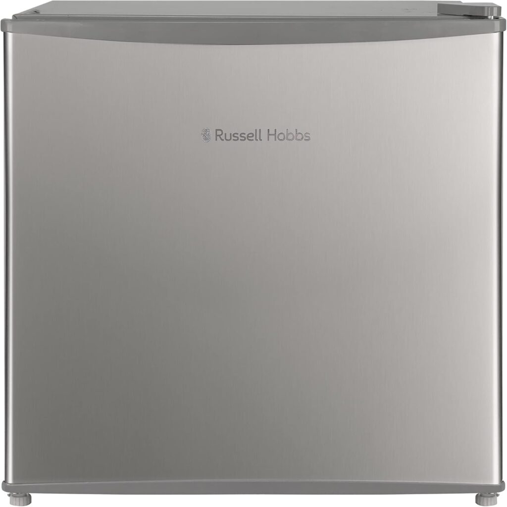 Russell Hobbs Table Top Larder Mini Fridge 43 Litre Capacity, Reversible Door  Adjustable Feet, Small Fridge, Manual Temperature Control, Ice Box, White RHTTF0E1W           [Energy Class E]