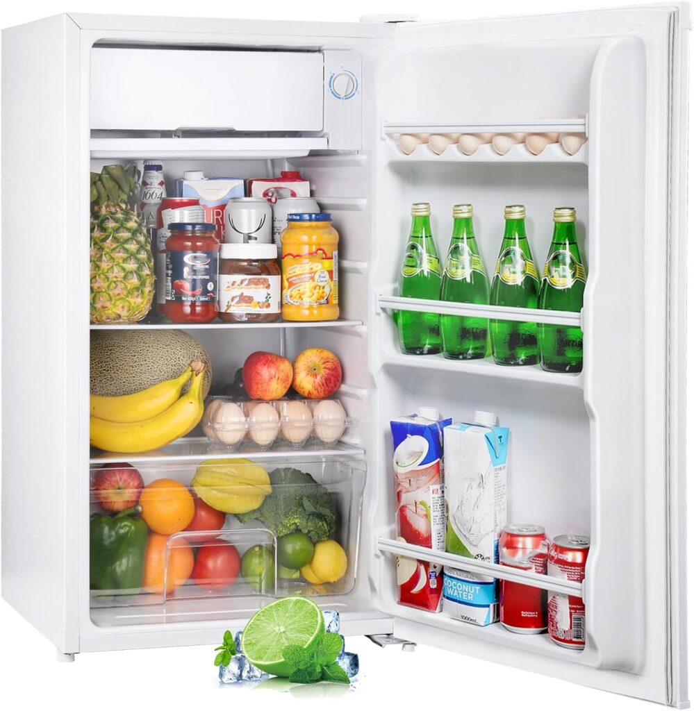 Upstreman 91L Under Counter Fridge with Chiller Box, Single Door Small Fridge, Adjustable Thermostat, Mini Refrigerator for Bedroom, Office, Dorm, BR321 (White)           [Energy Class E]