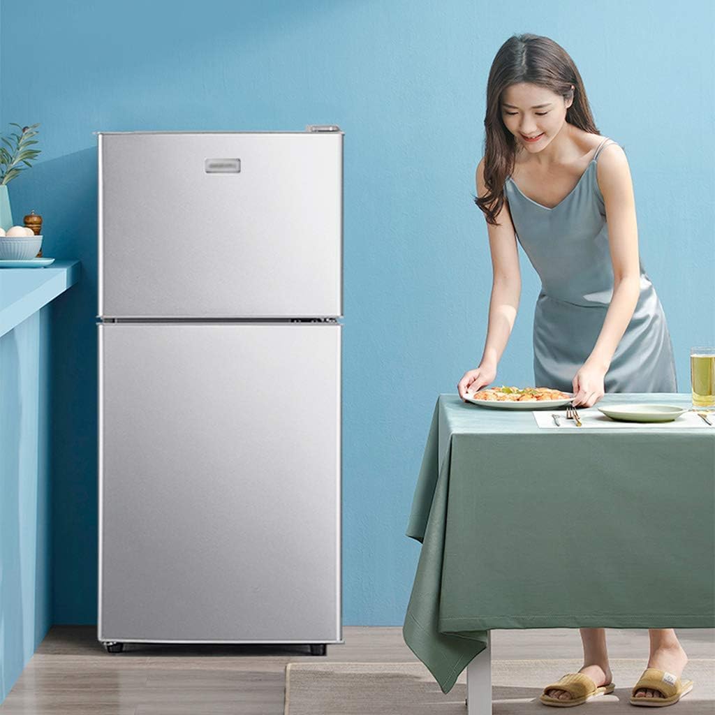 Wrobelax Mini Refrigerator,2 Door Fridge Freezer,Silent Running Perfect for Bedroom or Lounge(Color:Silver)