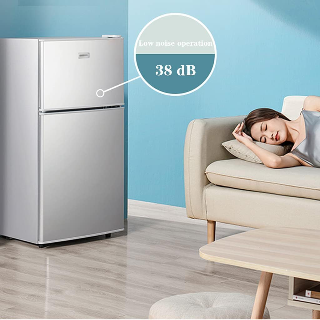 Wrobelax Mini Refrigerator,2 Door Fridge Freezer,Silent Running Perfect for Bedroom or Lounge(Color:Silver)