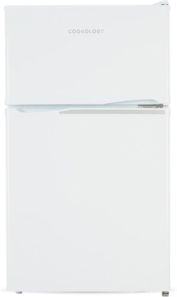 Cookology UCFF87WH 47cm Freestanding under counter Small Fridge Freezer in White - 87 Litre Capacity - 2 Doors - Adjustable Temperature Control - LED Light - 3 Star Freezer Rating           [Energy Class F]