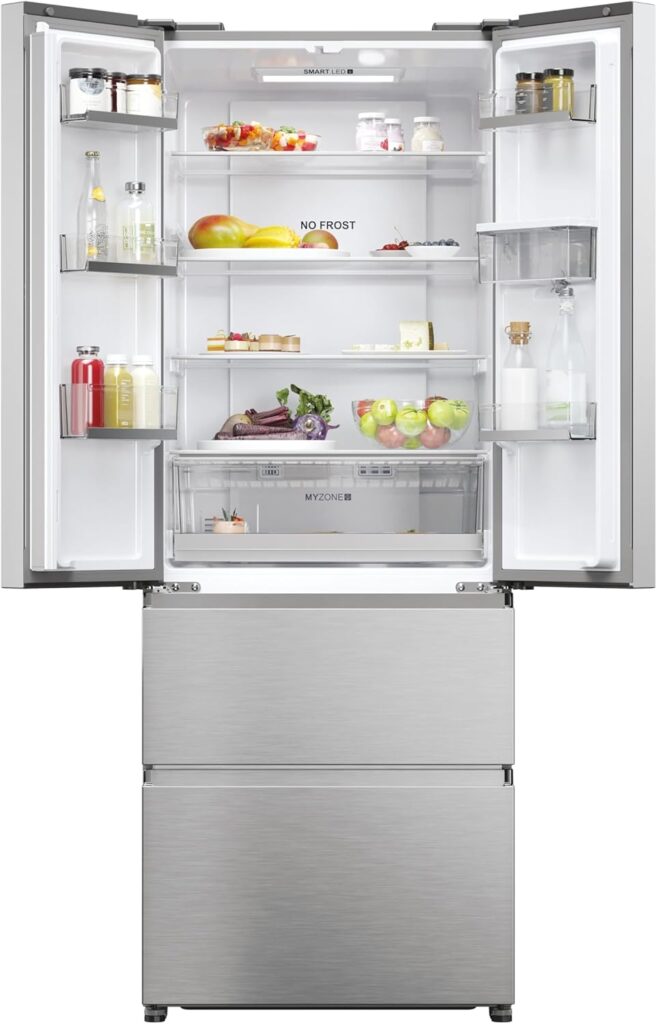 Haier HFR5719EWMP Non-Plumbed Total No Frost American Fridge Freezer - Platinum Inox - E Rated           [Energy Class E]