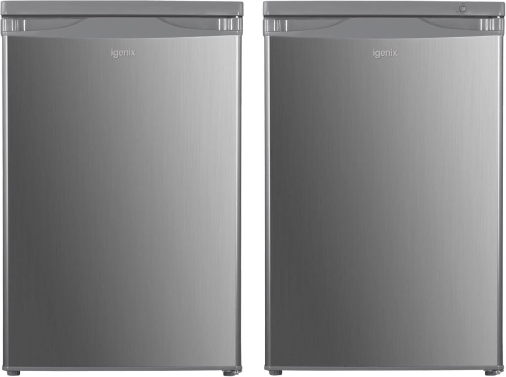 Igenix Freestanding Under Counter Larder Fridge  Freezer Set, Reversible Doors, 55cm Wide, Inox           [Energy Class F]
