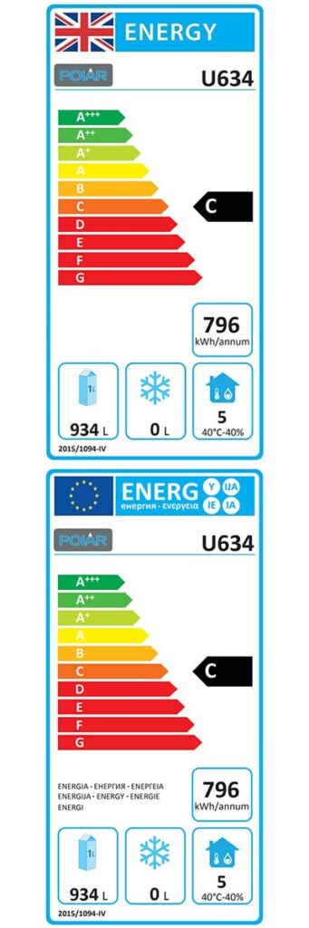Polar Refrigeration U-Series 505W Upright Double Door Fridge 1300 Litre, Stainless Steel, -2°C to 5°C, 2010(H)x1485(W)x835(D)mm, 6 Shelves, Energy Rating D | U634