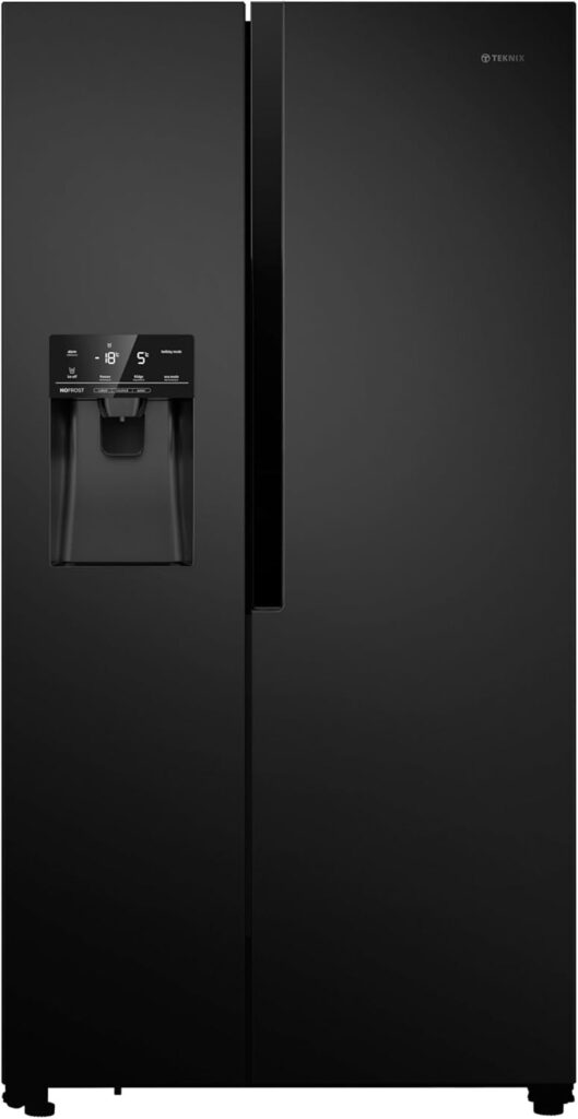 Teknix THSBS1791INBIX Freestanding American Side by Side Door Fridge Freezer - 562L Capacity - Non-Plumbed Ice and Water Dispenser - Frost Free - Black Stainless Steel, H178.7 x W91.0 x D69.0 (cm)           [Energy Class E]