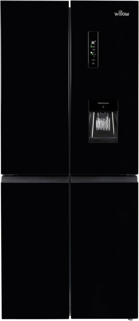 Willow WSBES4MDB 415L American Side by Side Fridge Freezer with Water Dispenser, Total No Frost, 5* Rating, LED Door Display, Mark-Proof Finish - Black           [Energy Class E]