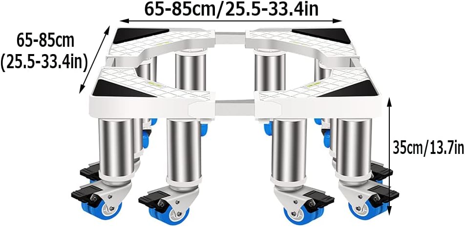 Freestanding Fridge Freezer Trolley Height 35cm/13.7in Fridge Freezer wheels Adjustable Side-by-side Fridge Freezer Stand Base Double Door Wine Cooler Base Tray 12 Wheels (65-85cm)
