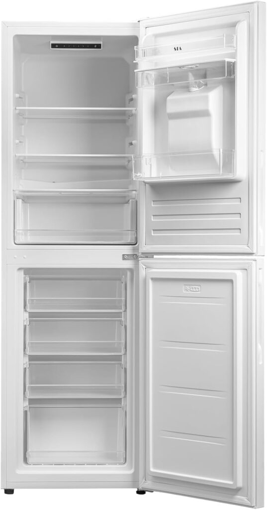 SIA SFF17650W 50/50 Split Freestanding 252L Combi Fridge Freezer with Water Dispenser, Includes 3 Glass Fridge Shelves  4 Freezer Compartments, White, 54.5 x 55 x 176 cm           [Energy Class F]