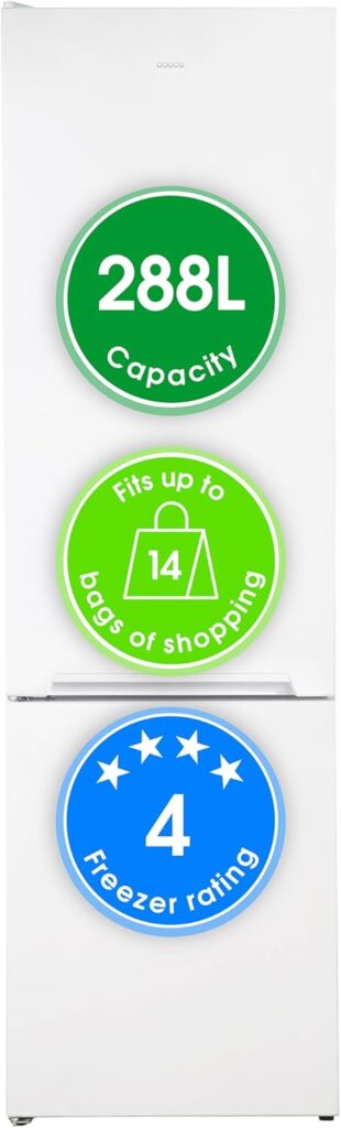 Abode Fridge Freezer Freestanding with Reversible Door, Adjustable Thermostat  Feet, 70/30 288 Litre, 180cm High, LED Light, White A180FF541E1W           [Energy Class E]