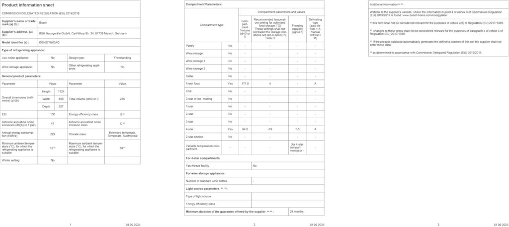 Bosch Home  Kitchen Appliances KGN27NWEAG Series 2, Free-standing Fridge Freezer with NoFrost, MultiBox LED Lighting 182.4x55 cm          [Energy Class E]