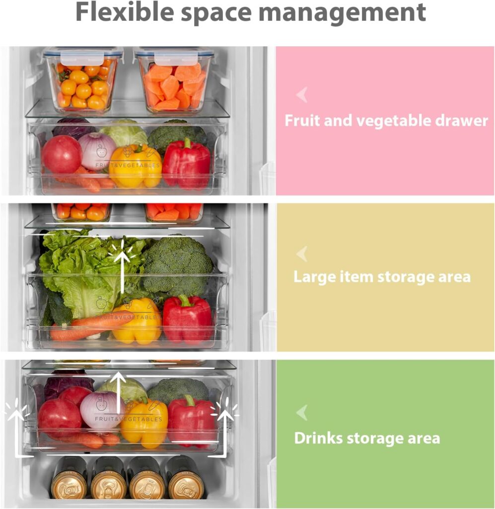 COMFEE Freestanding Fridge Freezer 174 Litre RCB169WH2(E) Low Frost Fridge with Reversible Door Hinge - Energy Saving LED lights  Adjustable thermostat – Low Noise- White           [Energy Class E]