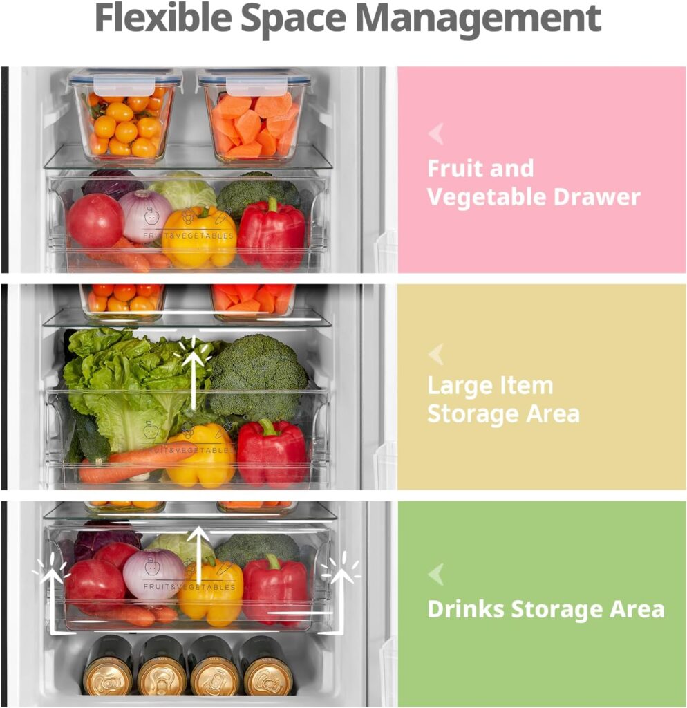 COMFEE RCT87BL2(E) Under Counter Fridge Freezer, 87L Double Door Small Fridge Freezer with Light, Removable Shelves, Adjustable Thermostats, Reversible Doors Black           [Energy Class E]