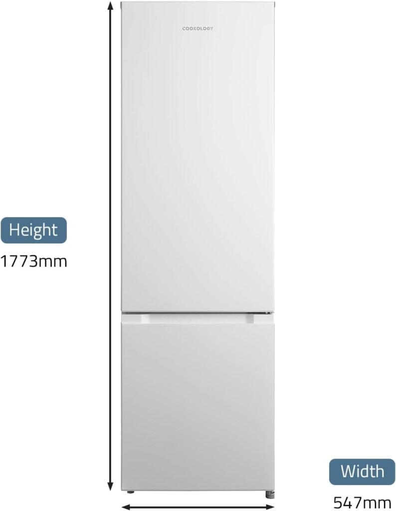Cookology CFF262WH Static 262 Litre Freestanding Fridge Freezer, Adjustable Temperature Control, Shelves and Legs, Reversible Doors, Efficient LED Light, 4 Star Freezer Rating (White)           [Energy Class E]