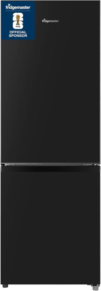 Fridgemaster MC50165EB 50cm Freestanding 60/40 Fridge Freezer - 175-litre capacity with Crisper box - Reversible Door - LED Lighting- 4 Star Freezer Rating - Black - E Rated           [Energy Class E]
