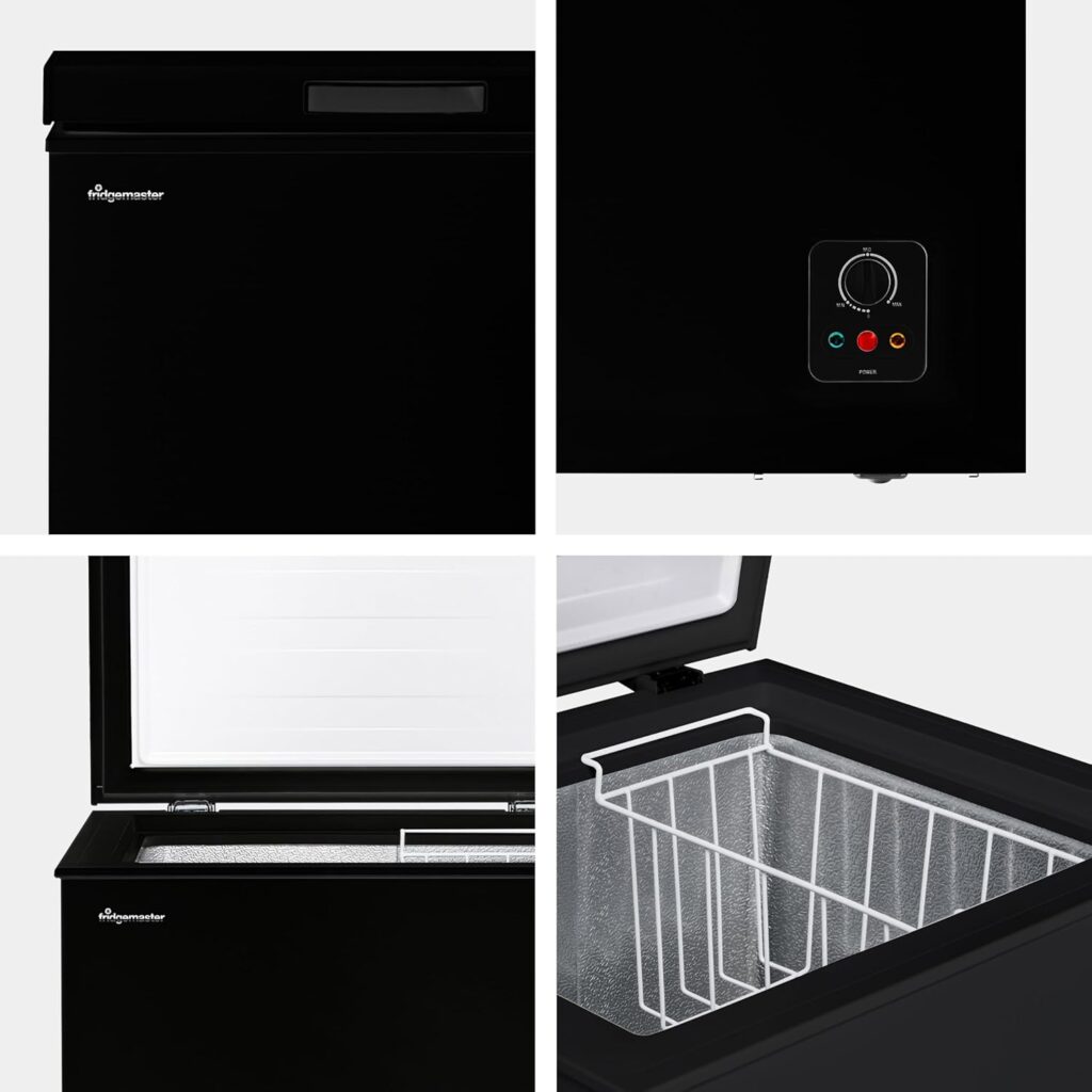 Fridgemaster MCF142EB 142L Chester Freezer 4 Star Freezer Rating - 55.9D x 62.5W x 85.4H cm Black with Recessed Handle - E Rated           [Energy Class E]