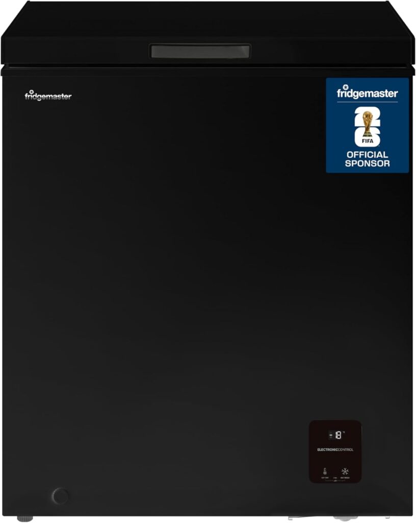 Fridgemaster MCF142EB 142L Chester Freezer 4 Star Freezer Rating - 55.9D x 62.5W x 85.4H cm Black with Recessed Handle - E Rated           [Energy Class E]