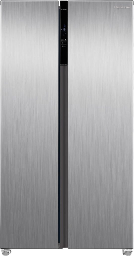 Russell Hobbs Freestanding American Fridge Freezer 442 Litre 70/30 Stainless Steel Super Freeze Function 177cm Tall  90cm Wide with 5 Glass Shelves, 2 Year Guarantee, RH90AFF201SS           [Energy Class E]