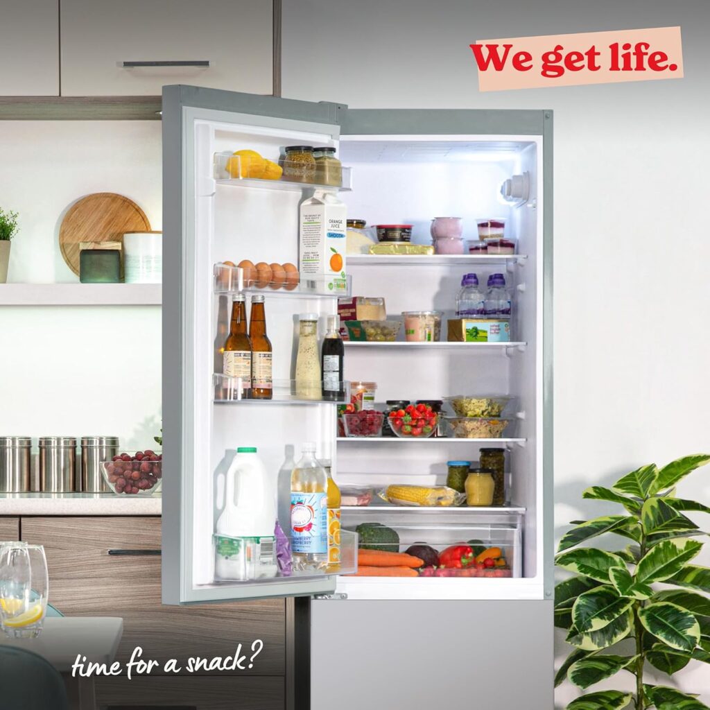 Russell Hobbs Freestanding Fridge Freezer, 54cm Wide, 180cm High, 204L Fridge Space, 84L Freezer Space, 4 Shelves, 4 Door Racks, Eco Friendly, Silver, RH180FF541E1S           [Energy Class E]