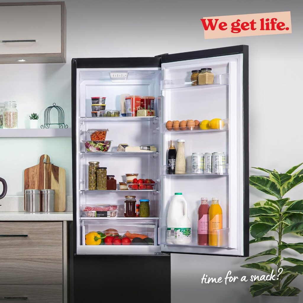 Russell Hobbs Freestanding Fridge Freezer, 54cm Wide, 180cm High, 204L Fridge Space, 84L Freezer Space, 4 Shelves, 4 Door Racks, Eco Friendly, Silver, RH180FF541E1S           [Energy Class E]