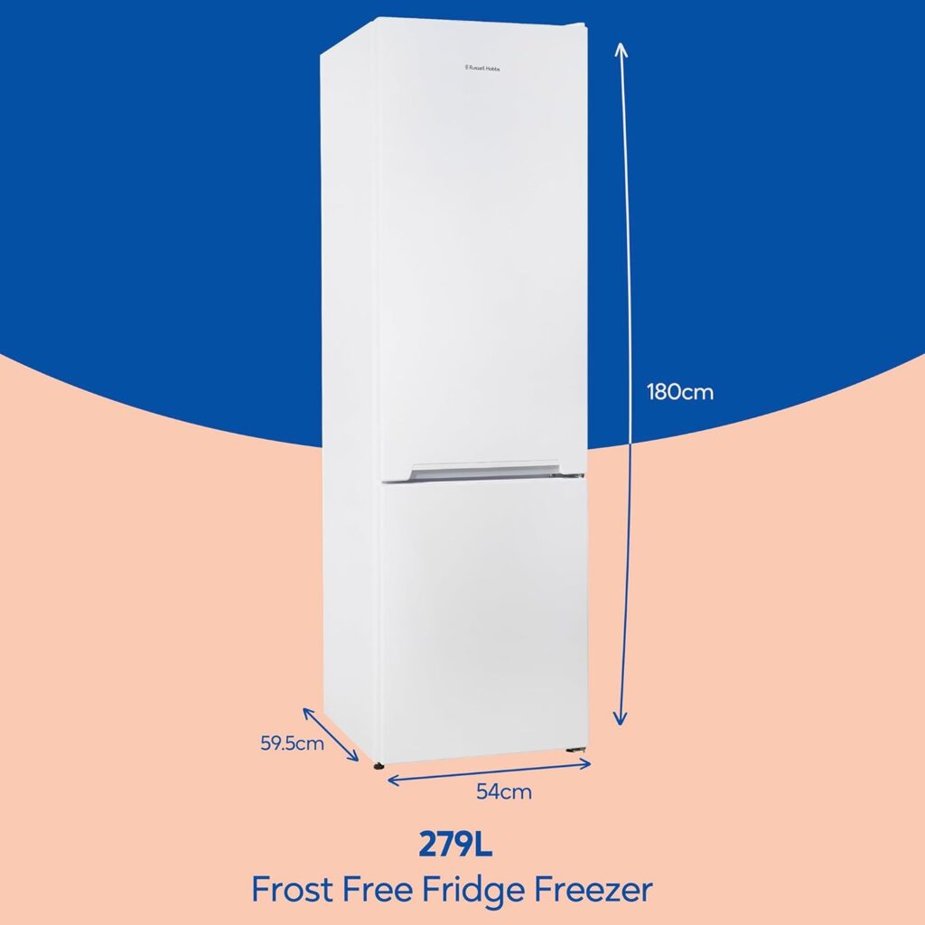 Russell Hobbs Fridge Freezer Freestanding Frost Free with Reversible Door, Adjustable Thermostat  Feet, 70/30 279L, 180cm High, LED Light, 2 Year Guarantee Dark Steel RH180FFFF551E1DS           [Energy Class E]