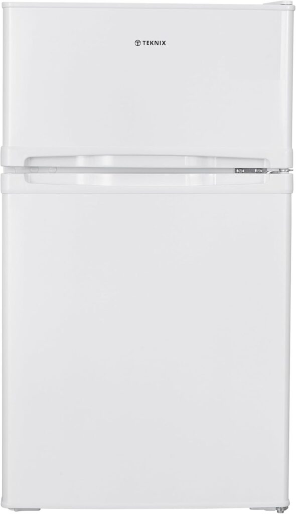 Teknix UCFFH48W 48cm Freestanding Under Counter Fridge Freezer in White - 85 Litre Capacity - 4 Star Freezer Rating - 2 Doors - Adjustable Temperature Control - LED Light           [Energy Class E]