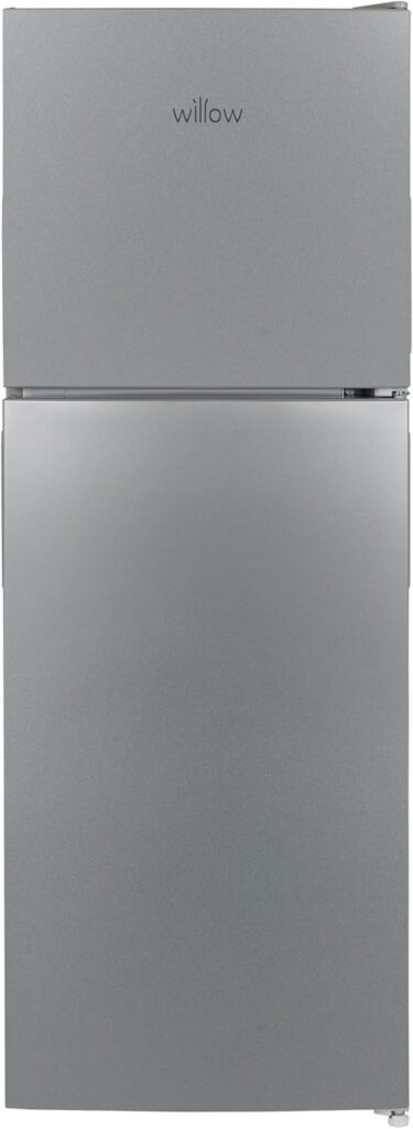 Willow WTM138S 138L Small Fridge Freezer with Adjustable Thermostat, Top Mount Slimline Fridge Freezer, Mark Proof Finish - Silver           [Energy Class E]