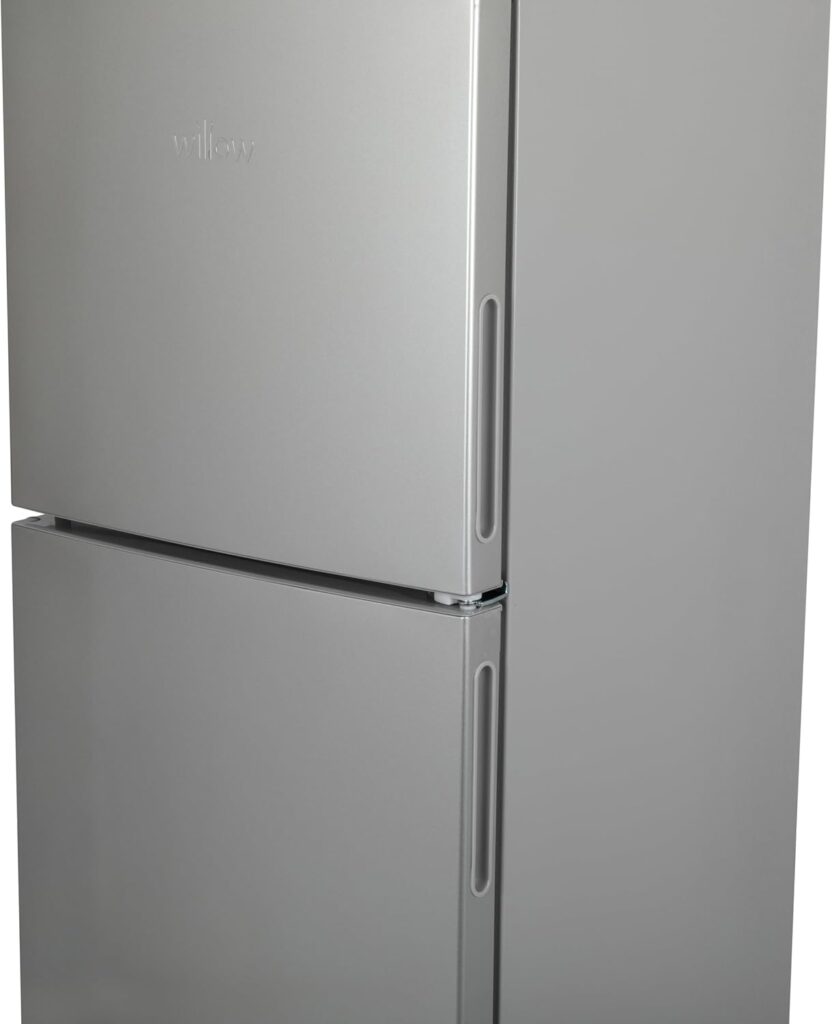 Willow WTM138S 138L Small Fridge Freezer with Adjustable Thermostat, Top Mount Slimline Fridge Freezer, Mark Proof Finish - Silver           [Energy Class E]