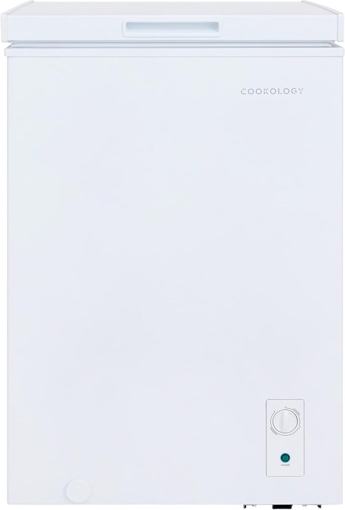 Cookology CCFZ99BK Freestanding Chest Freezer in Black - 99 Litre Capacity - For Kitchens, Outbuildings  Garages - Adjustable Feet  Temperature Controls - 4 Star Freezer Rating          [Energy Class E]