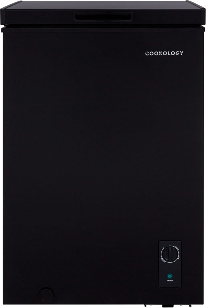 Cookology CCFZ99BK Freestanding Chest Freezer in Black - 99 Litre Capacity - For Kitchens, Outbuildings  Garages - Adjustable Feet  Temperature Controls - 4 Star Freezer Rating          [Energy Class E]