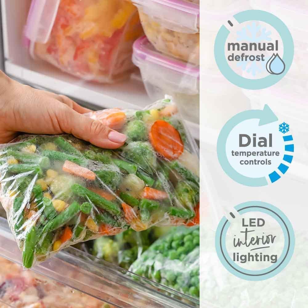 Cookology CFF1425050 Static 142 Litre Freestanding 50/50 Fridge Freezer, Adjustable Temperature Control and Legs, Reversible Doors, Efficient LED Light, 4 Star Freezer Rating - in White          [Energy Class F]