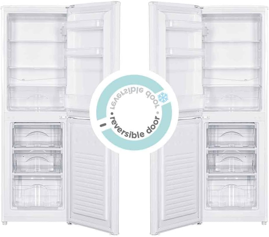 Cookology CFF1425050 Static 142 Litre Freestanding 50/50 Fridge Freezer, Adjustable Temperature Control and Legs, Reversible Doors, Efficient LED Light, 4 Star Freezer Rating - in White          [Energy Class F]