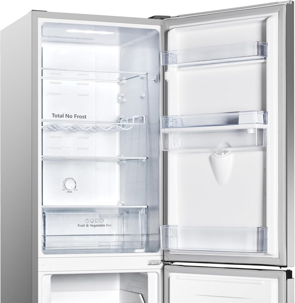 Hisense RB327N4WCE 55cm Freestanding 50/50 Fridge Freezer - 256 litre capacity - Total No Frost - Non-plumbed Water Dispenser - Silver - E Rated, H182.4 x W55 x D55.6 (cm)          [Energy Class E]